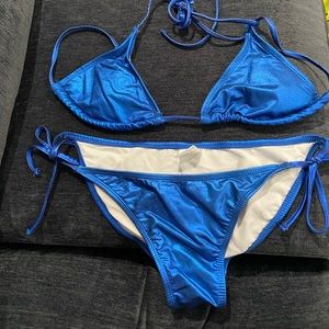 Wet Seal Shiny Royal Blue Triangle String Bikini